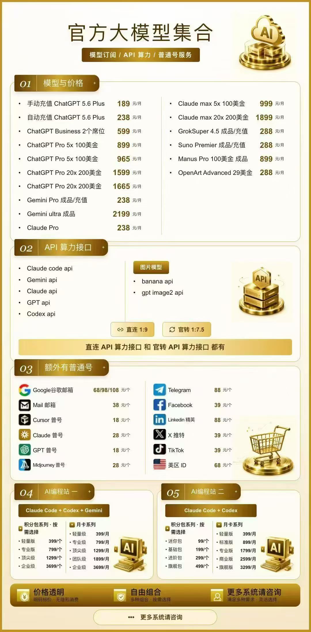 官方大模型产品价目图